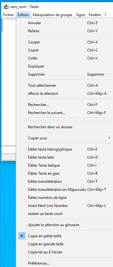 Menu Édition